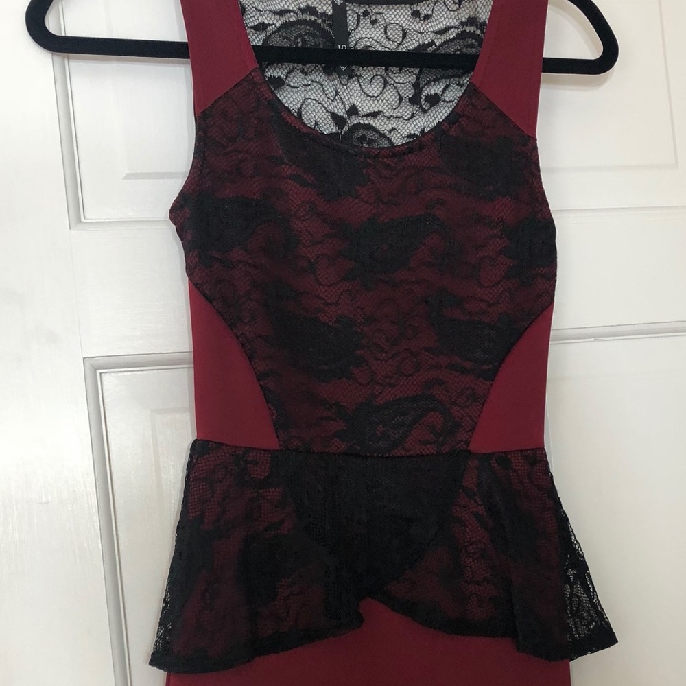 Burgundy Red Peplum Mini Dress